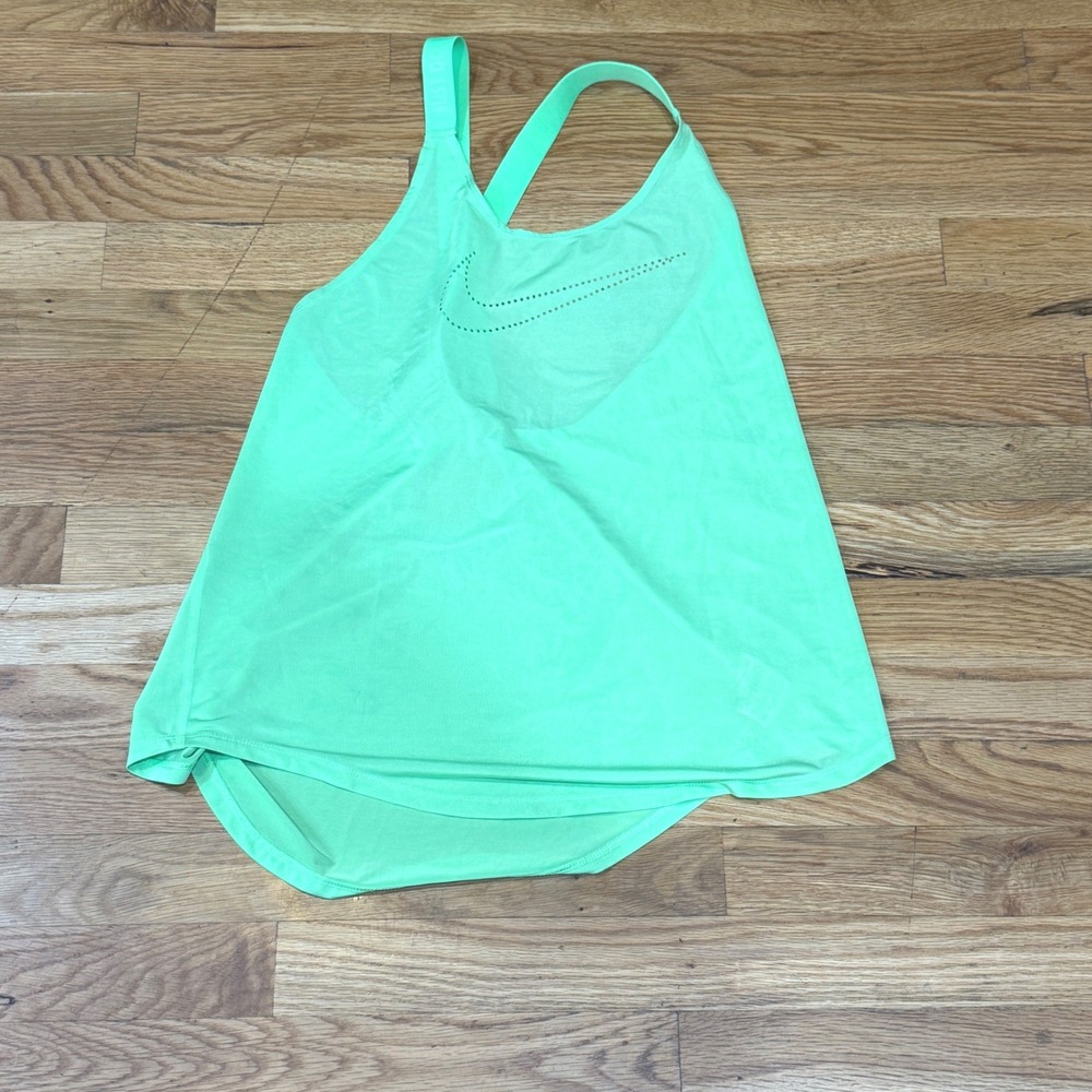 Nike Womens Dri-FIT Loose Fit Tank Top Neon Green Perforated Swoosh Medium